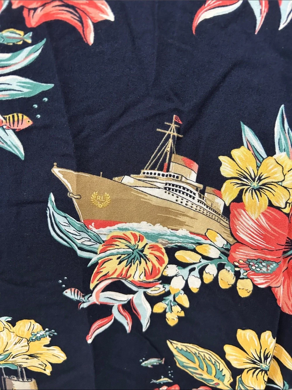 Polo Ralph Lauren Hawaiian Camp Shirt Tropical Floral Ocean Liner - Size 3XB